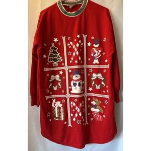 VTG 90s Danni Ugly Christmas Tic Tac Toe Long Sweater One Size Most Acrylic